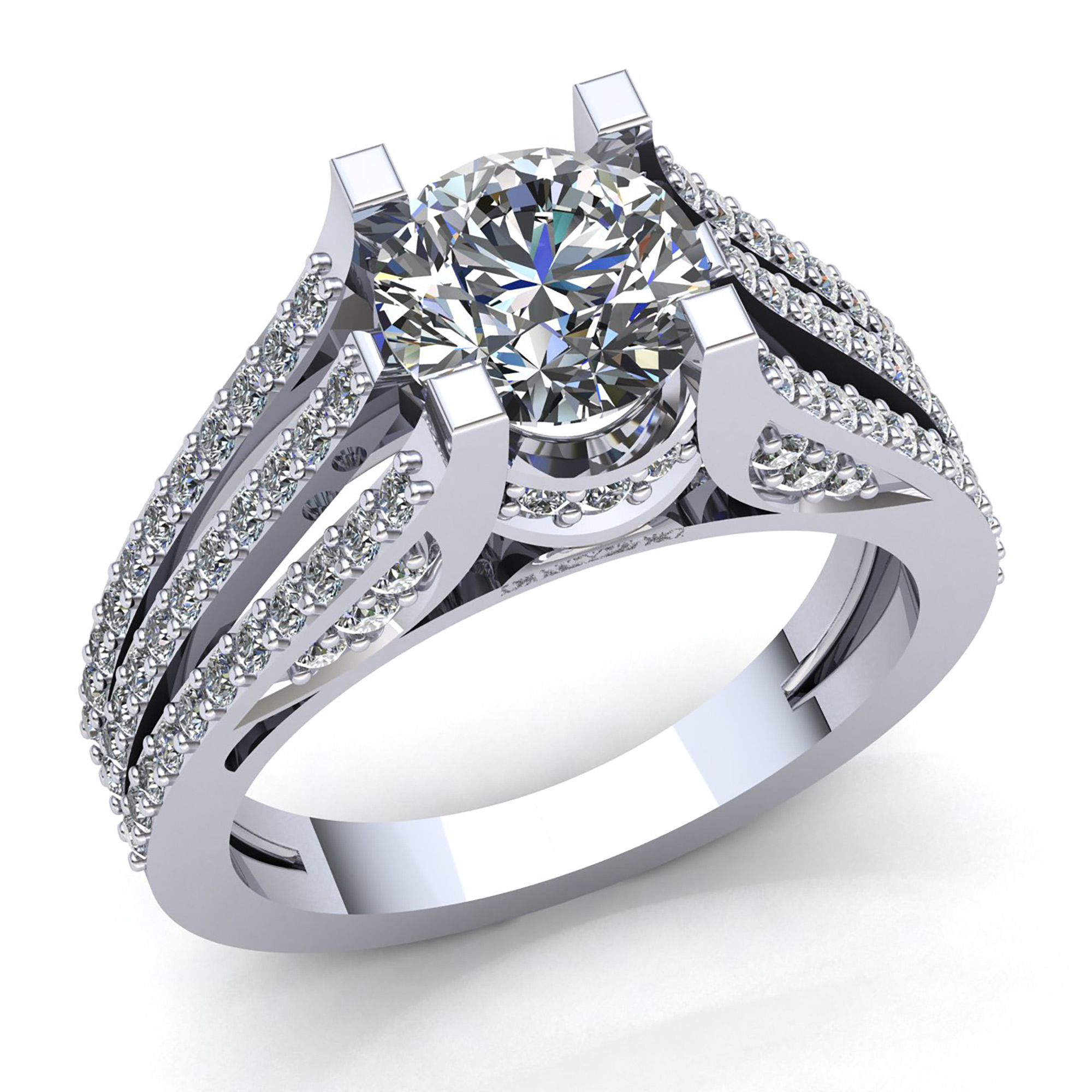 Genuine 2ct Round Diamond Ladies Split Shank Solitaire Engagement Ring