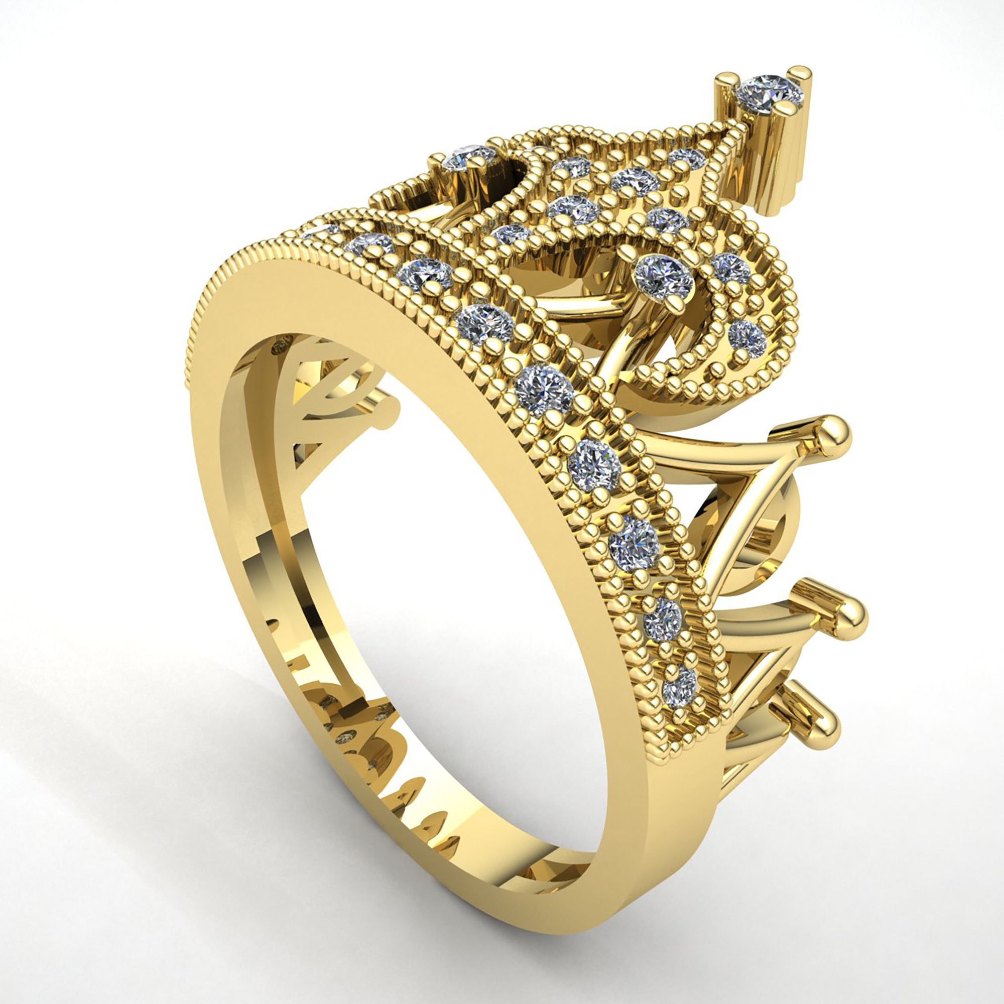 1carat Round Brilliant Cut Diamond Women's Crown Engagement Ring 14K