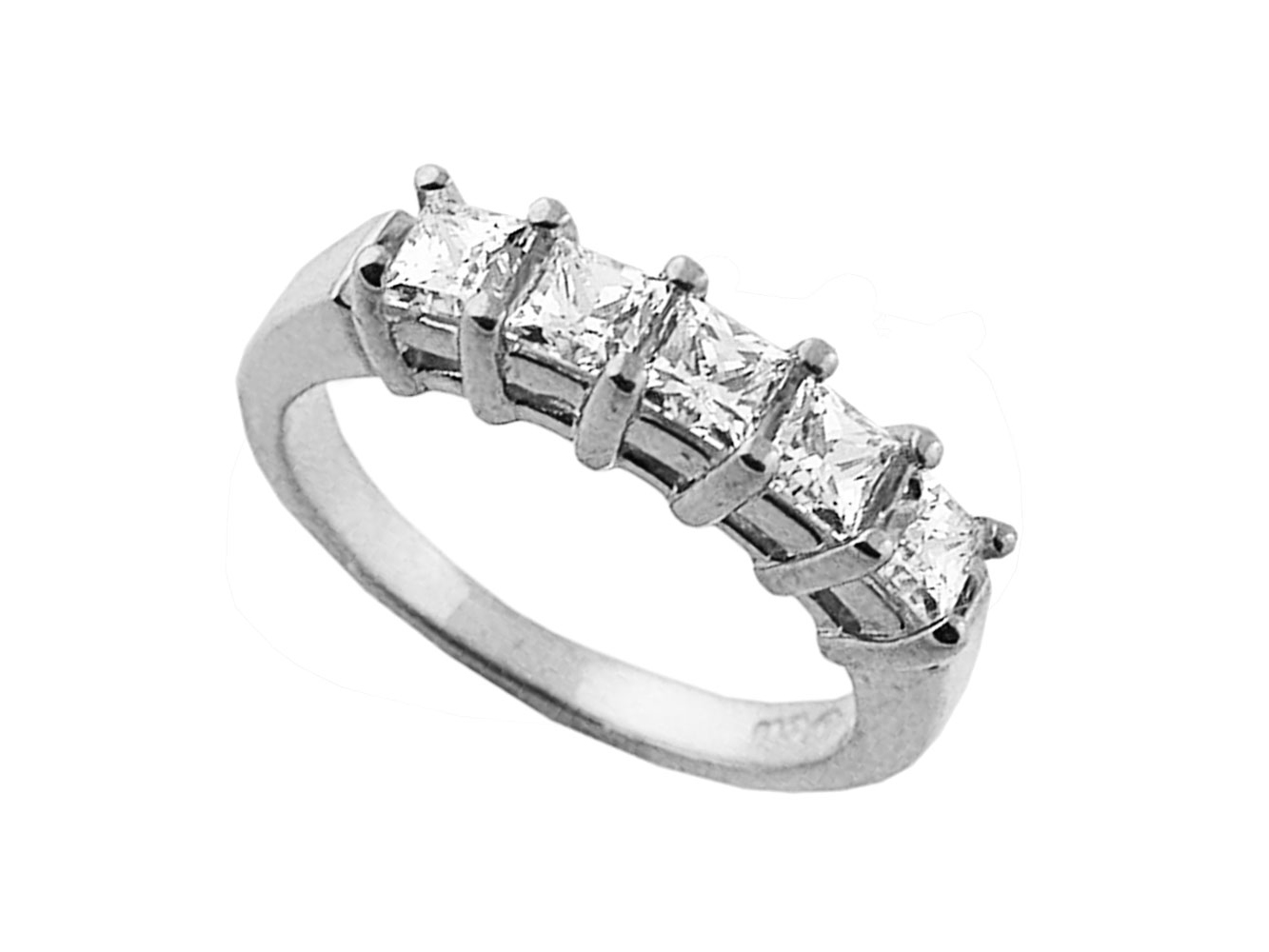 5Stone 1/2ct Gallery Diamond Wedding Band 14k White Gold Princess GH I1 Prong