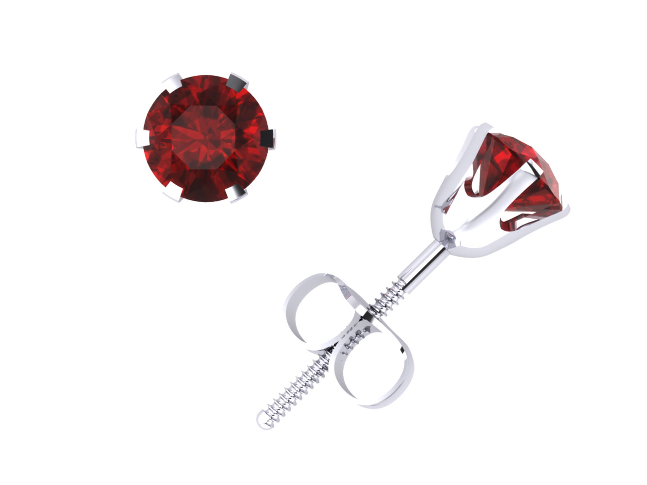 Genuine 3/4Ct Round Cut Ruby Stud Earrings 14k White Gold 6Prong AA