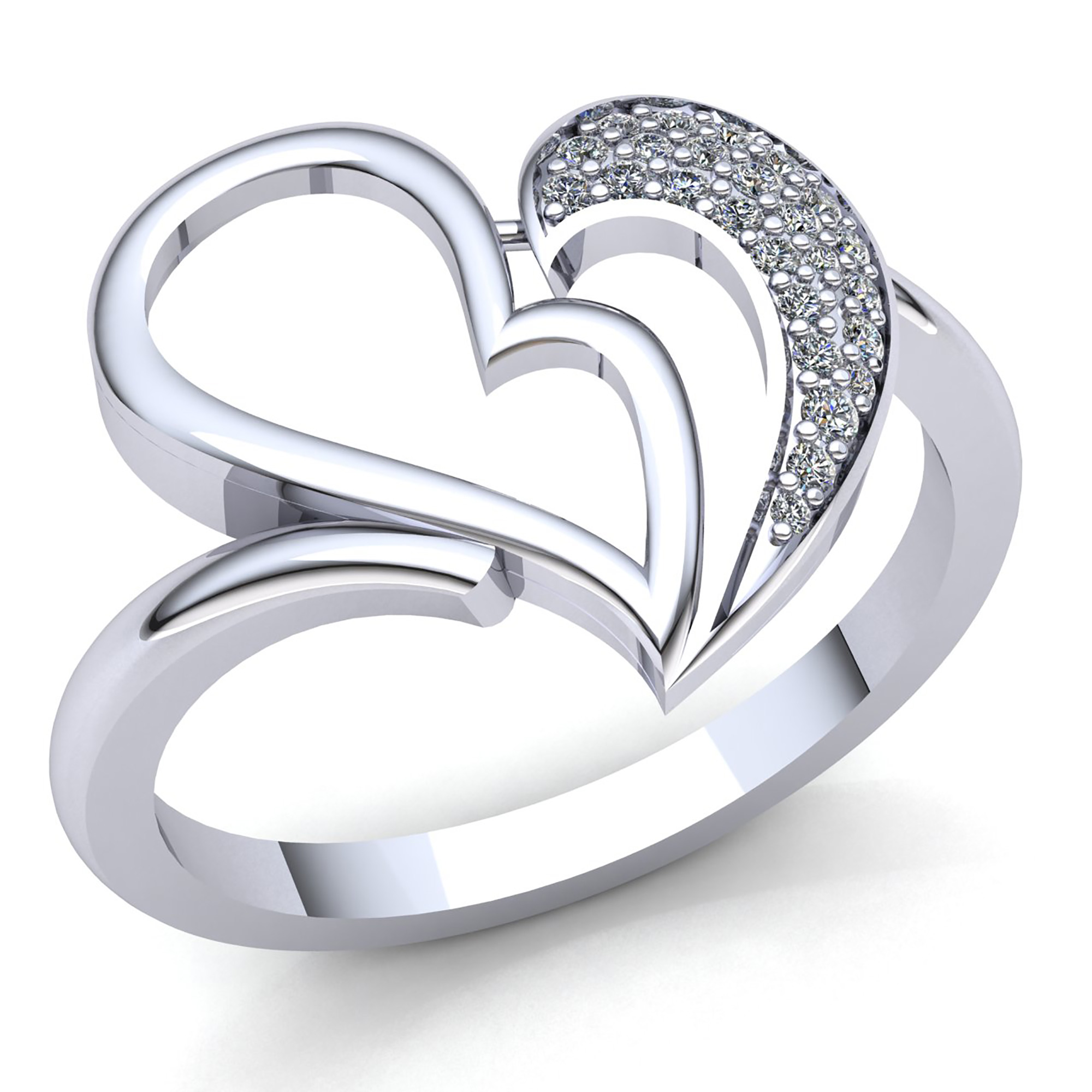 Lady Heart Love Ring in 18k white gold