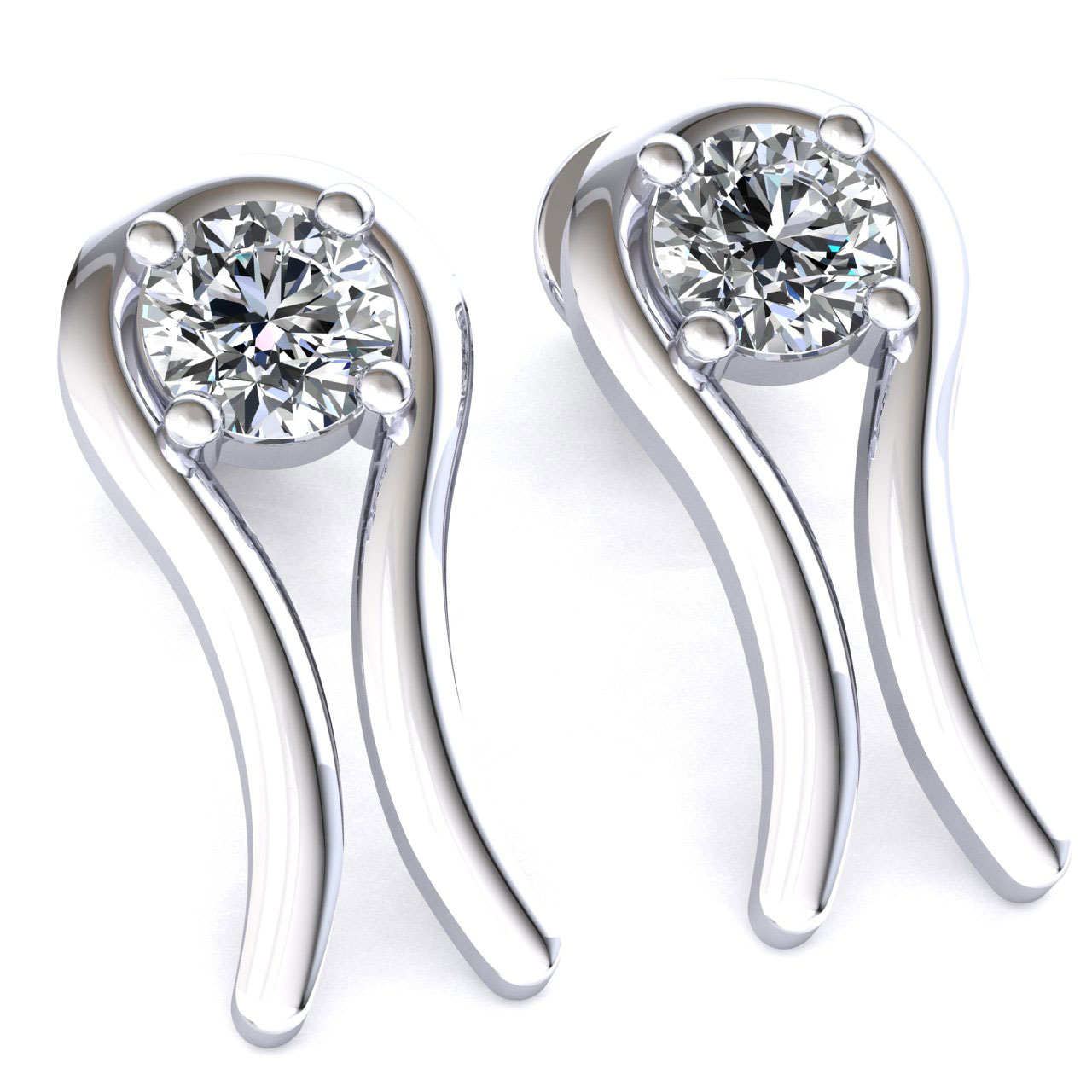 Pre-owned Jewelwesell Genuine 0.75ct Round Cut Diamond Ladies Curved Solitaire Earrings 14k Gold