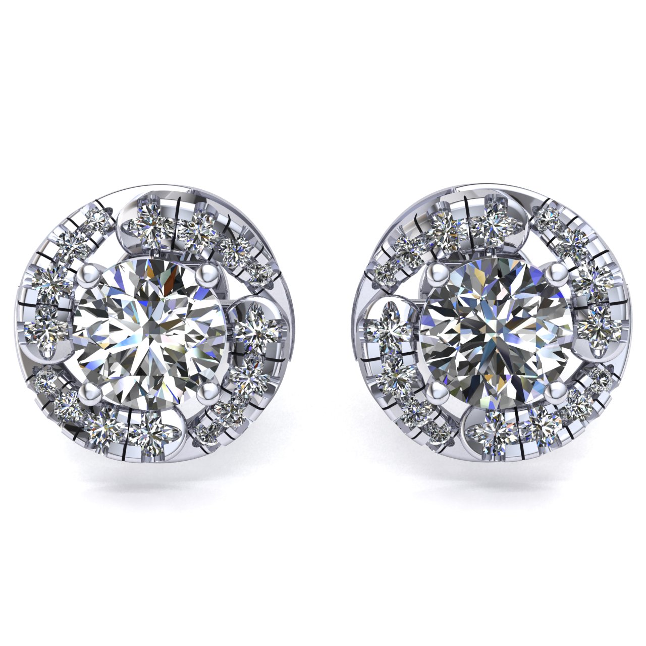 Pre-owned Jewelwesell Genuine 0.50ctw Round Cut Diamond Ladies Solitaire Halo Stud Earrings 10k Gold