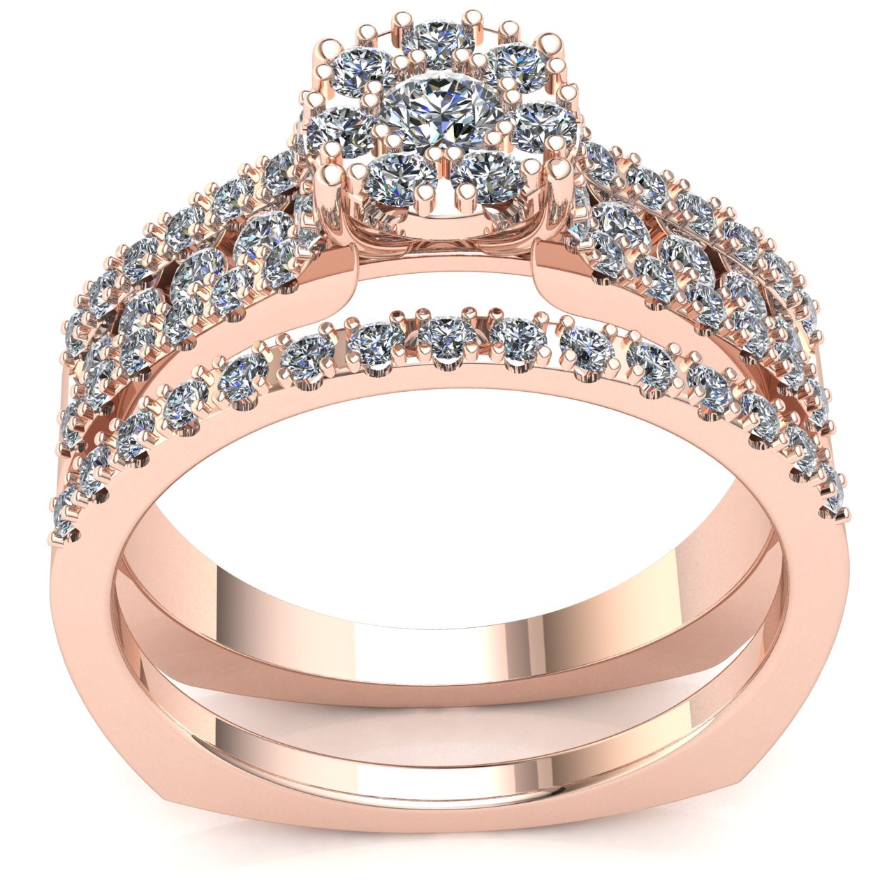 Natural 1ctw Round Cut Diamond Ladies Bridal Set Cluster Engagement Set 10K Gold - Picture 8 of 14