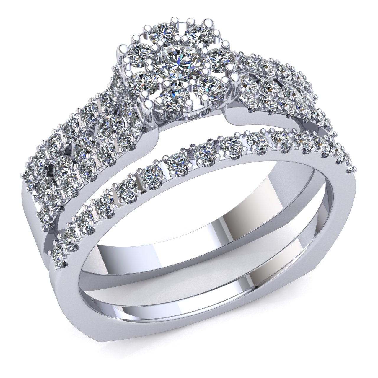 Natural 1ctw Round Cut Diamond Ladies Bridal Set Cluster Engagement Set 10K Gold - Picture 9 of 14