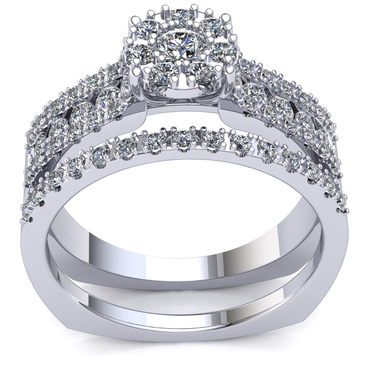 Natural 1ctw Round Cut Diamond Ladies Bridal Set Cluster Engagement Set 10K Gold - Picture 11 of 14