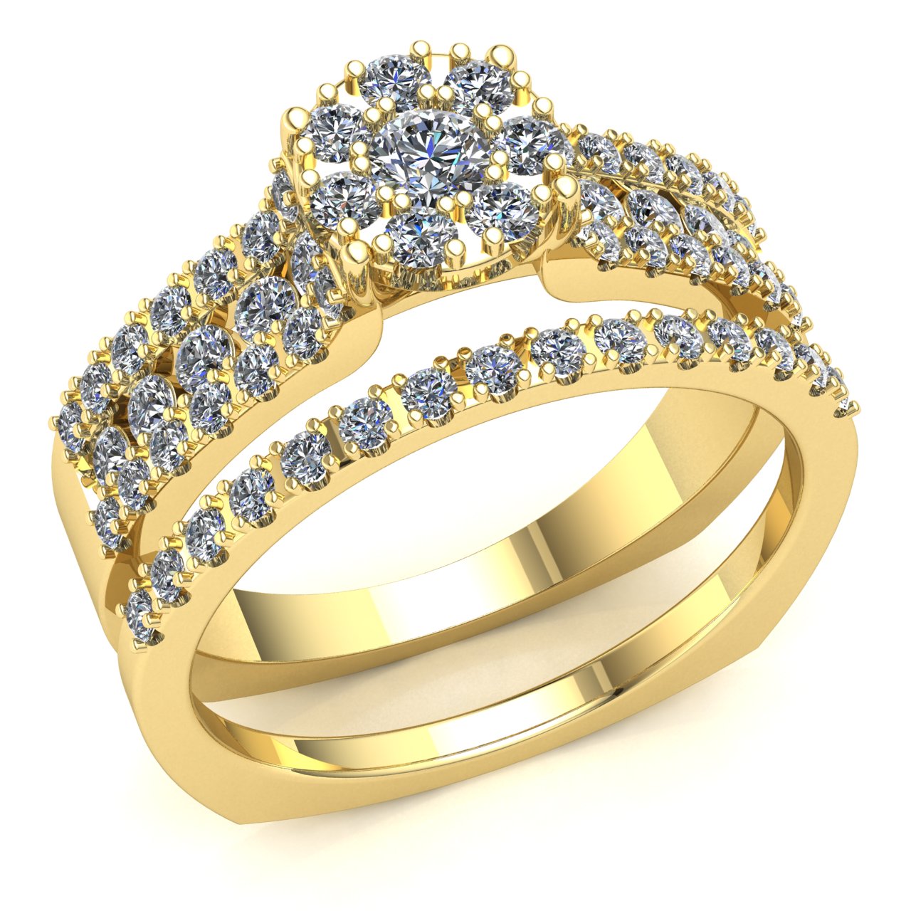 Natural 1ctw Round Cut Diamond Ladies Bridal Set Cluster Engagement Set 10K Gold - Picture 12 of 14