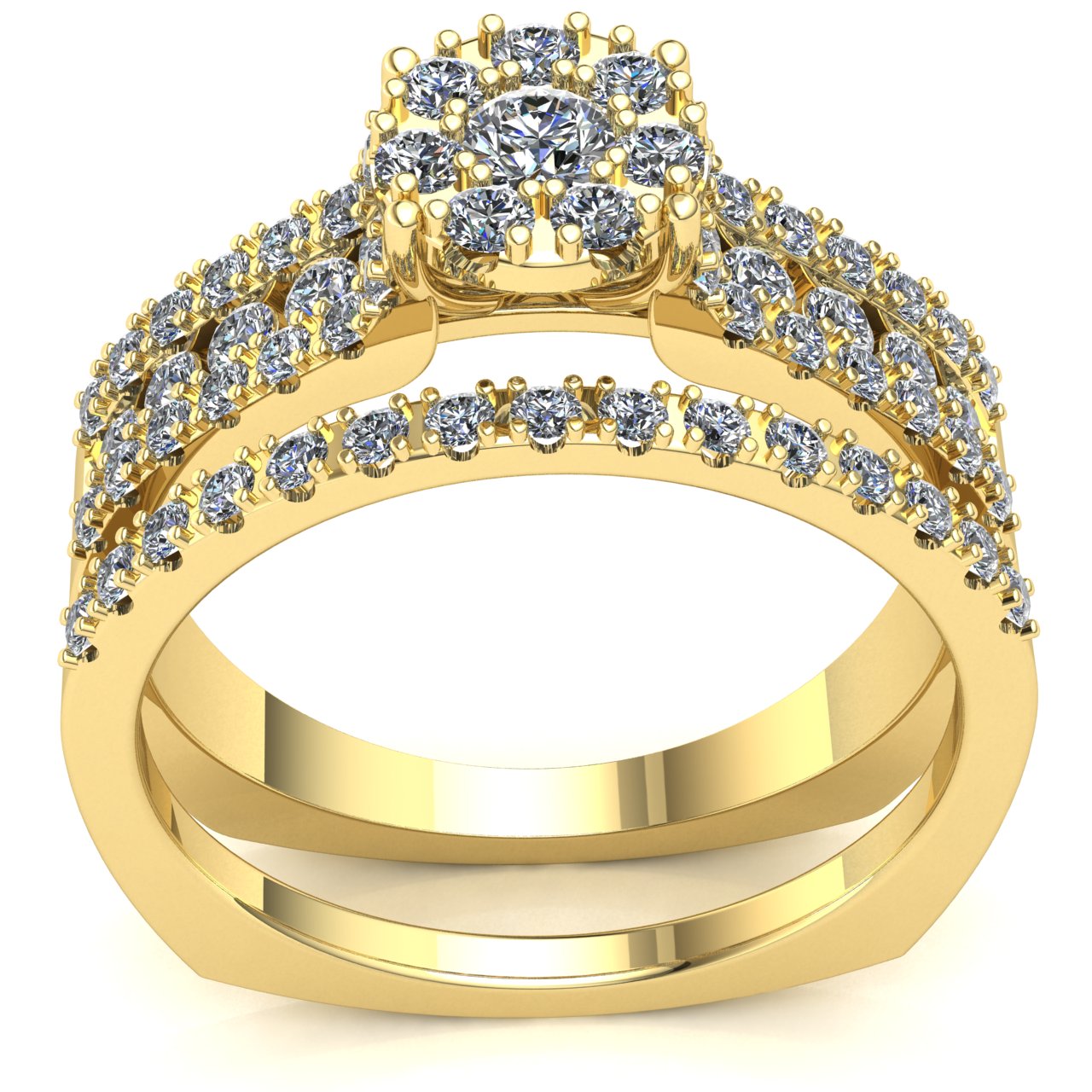 Natural 1ctw Round Cut Diamond Ladies Bridal Set Cluster Engagement Set 10K Gold - Picture 14 of 14