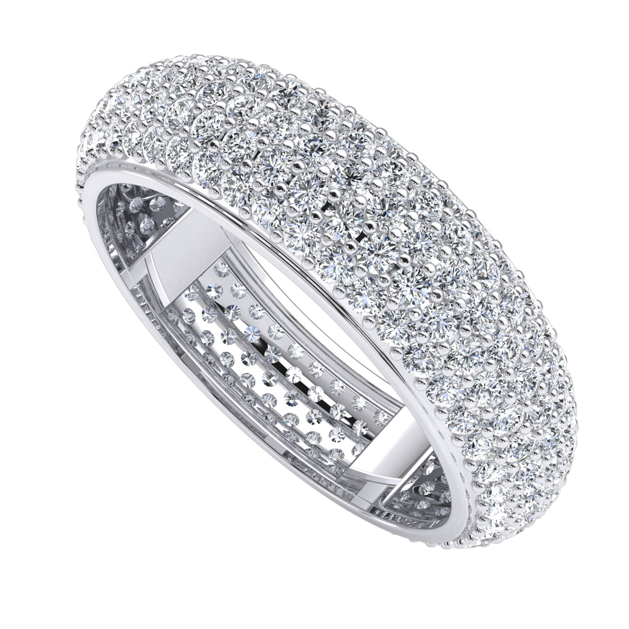 Womens 2Ct Domed 5-Row Pave Wedding Band Eternity Ring Round Diamond